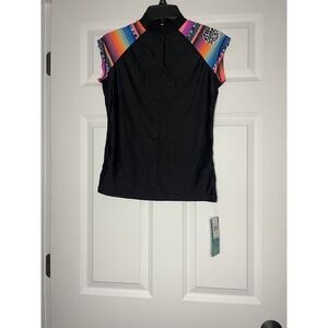 Rip curl wet uv Rash guard Top large black multicolor Carmenita Print NWT